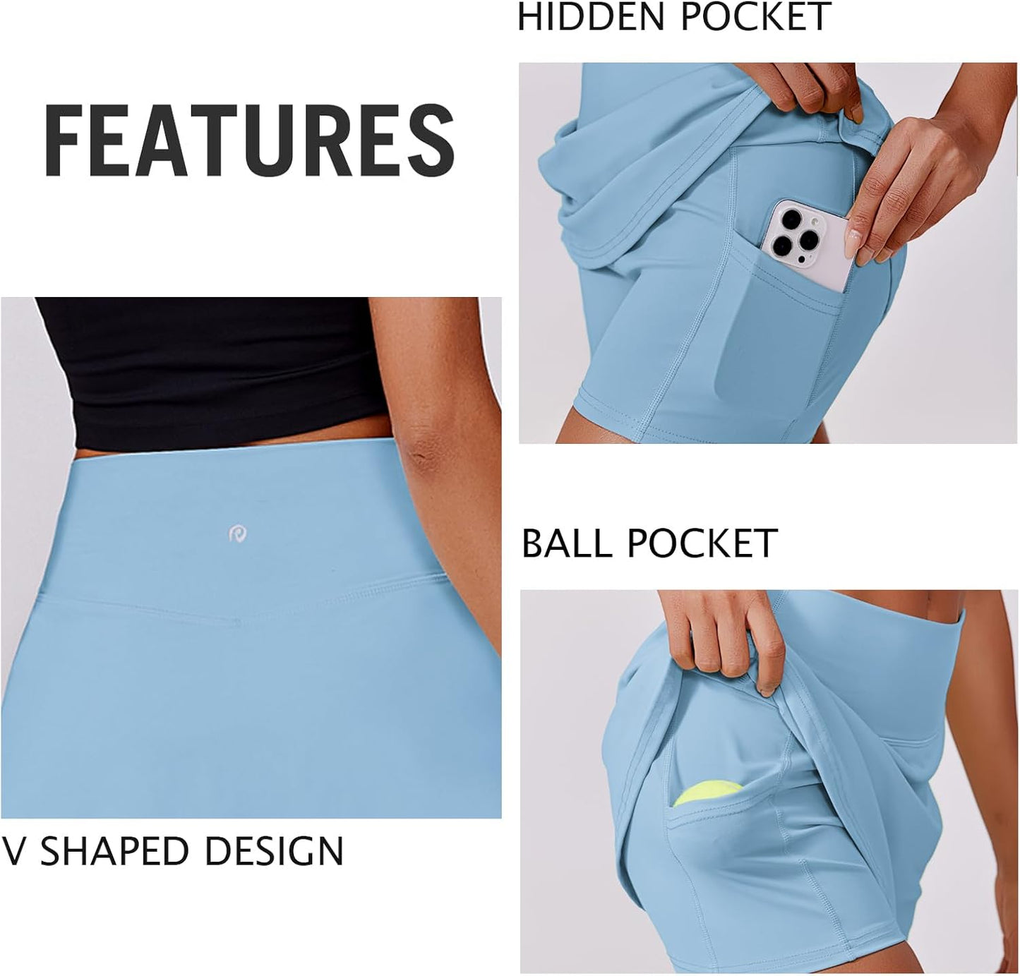 PINSPARK Women's Tennis Skirt - High Waisted Golf Skort with 2 Pockets | Stretchy Athletic Skirt for Workout, Pickleball, Running