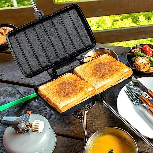 Alytree Double-L Cast Iron Camping Pie Iron, Portable Mountain Campfire Pie Maker