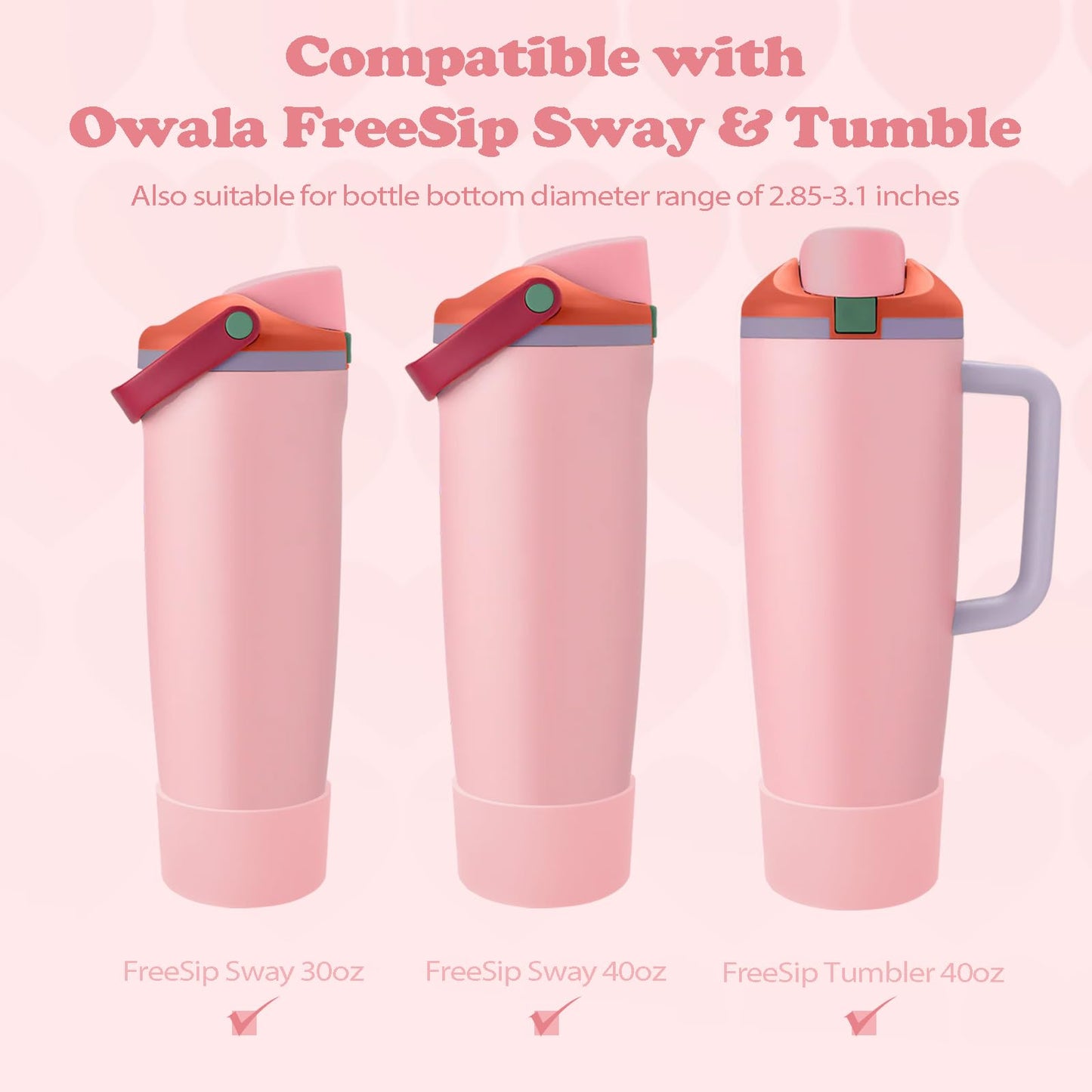 Kaitiaki 2PCS Silicone Boots for Owala 30oz & 40oz FreeSip Sway Bottles & Tumblers – Non-Slip, Scratch-Resistant, Stability Enhancer for Owala Accessories (Sugar High Pink)