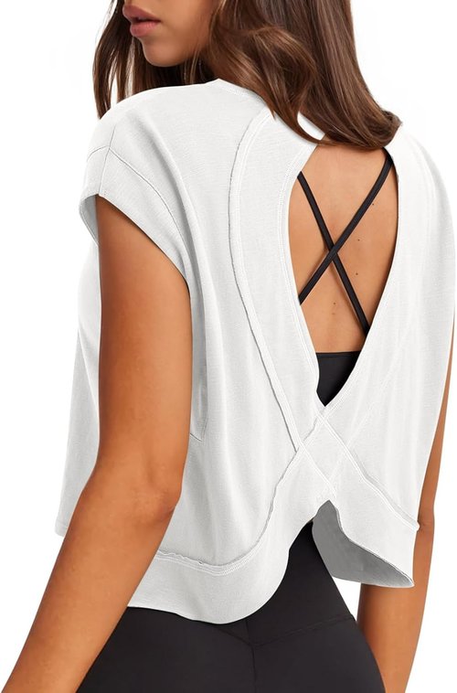 LASLULU Women's Athletic T-Shirt - Open Back Design for Enhanced Breathability | Comfortable Fit