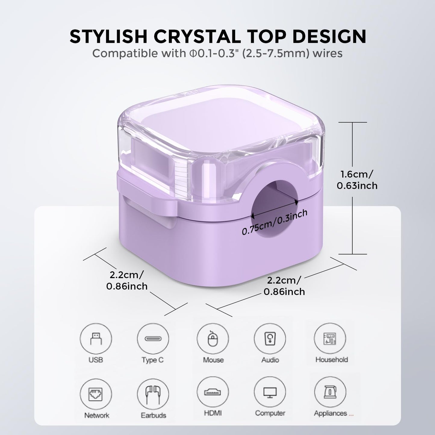 AhaStyle 6 Pack Magnetic Cable Organizer [1s Lock] Cord Holders Clips Strong Adhesive Cord Keeper [Smooth Adjustable] Hide Wire Cord Organizer for Nightstand Kitchen Car Office (Lavender)