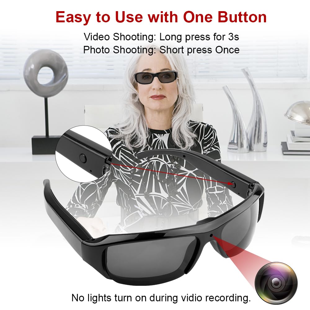 Limiete 1080p HD Camera Sunglasses – Hands-Free Video Glasses with Motion Detection/No Wi-Fi Needed/Supports up to 512GB MicroSD/Lightweight Solid Frame/USB Charging Cable Included