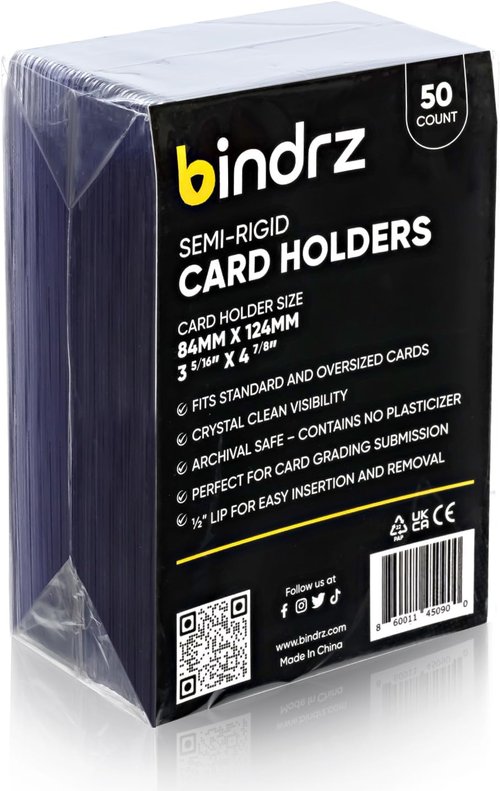Bindrz 50 Semi-Rigid Card Holders - 3 5/16” x 4 7/8” with 1/2” Lip for PSA, BGS, SGC & CSG Grading