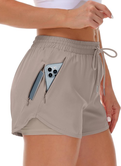 Mancreda Women's Running Shorts - Elastic Workout Shorts with 3 Zipper Pockets | Ideal for Gym & Yoga
