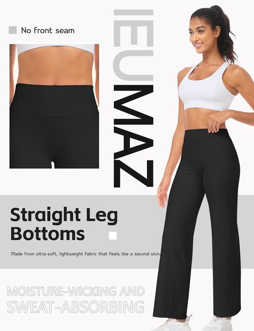 Ieumaz High Waist Yoga Pants - Women's Straight Leggings for Gym & Casual Wear | Stretchy Comfort