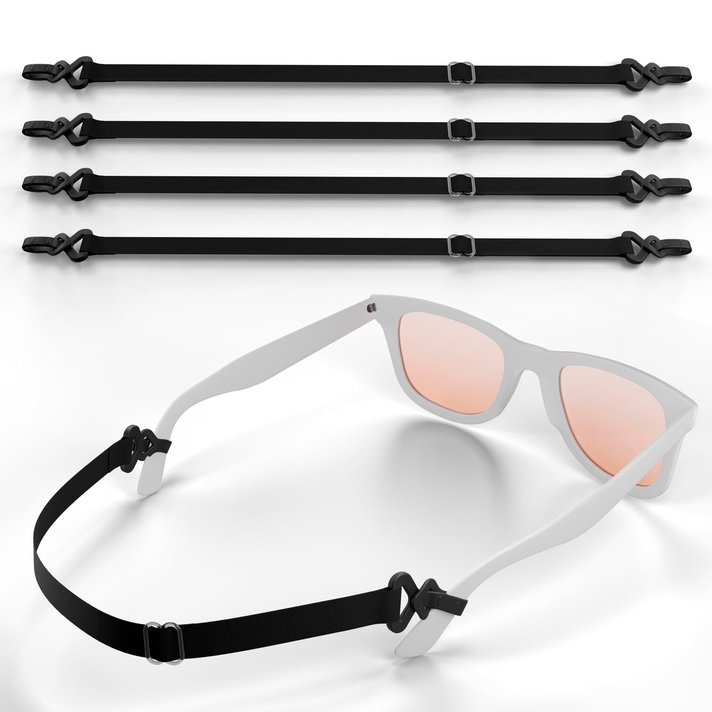 X-Protector Eye Glasses Strap - 4 PCS, Black - Sunglasses Strap with Universal Glasses Holder - Adjustable Eyeglasses Straps [2025 Design]