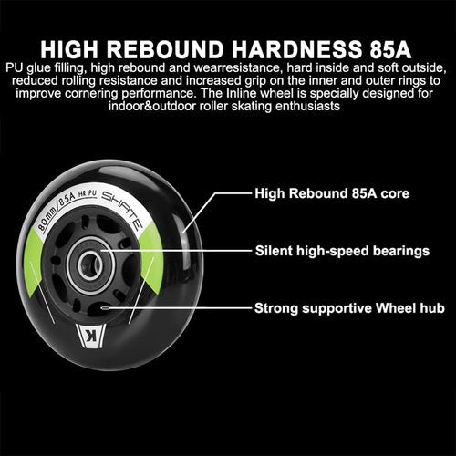 8 Pack Inline Skate Wheels 72mm 76mm 80mm Inline Replacement Wheels with ABEC9 Bearing for Roller blade Derby K2 Inline Skate- 85A Indoor Outdoor Inline Skate Wheels