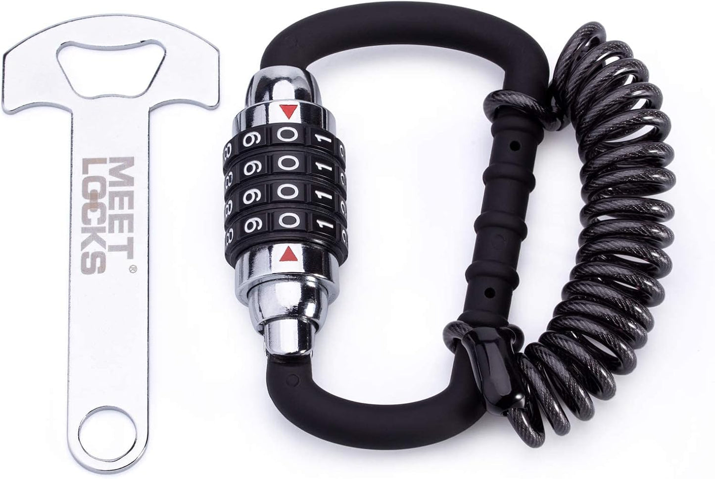 MEETLOCKS Motorcycle Helmet Cable Lock - 4-Digit Combination, Resettable Anti-Theft Design