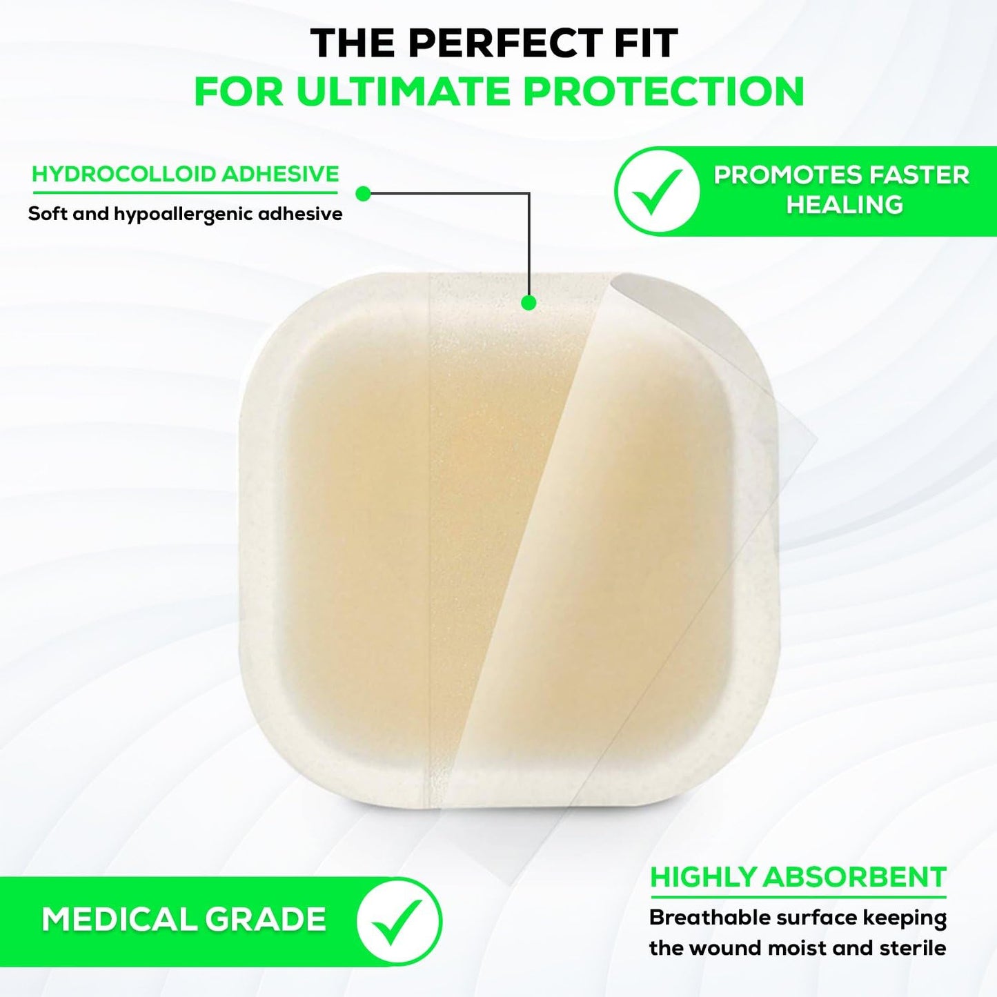 Medvance Absorbent Bordered Hydrocolloid Large Wound Dressing - Waterproof Skin-Friendly Adhesive Pads - Easy Apply Large Bandage - Wound Care & Dressings for Cuts & More (2"x2" Bandage) (Box of 10)