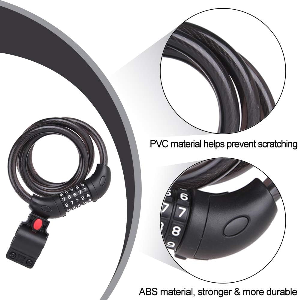 NDakter Bicycle Lock - High Security 5-Digit Resettable Combination Cable | 4/5.6 Feet, Heavy Duty Anti-Theft