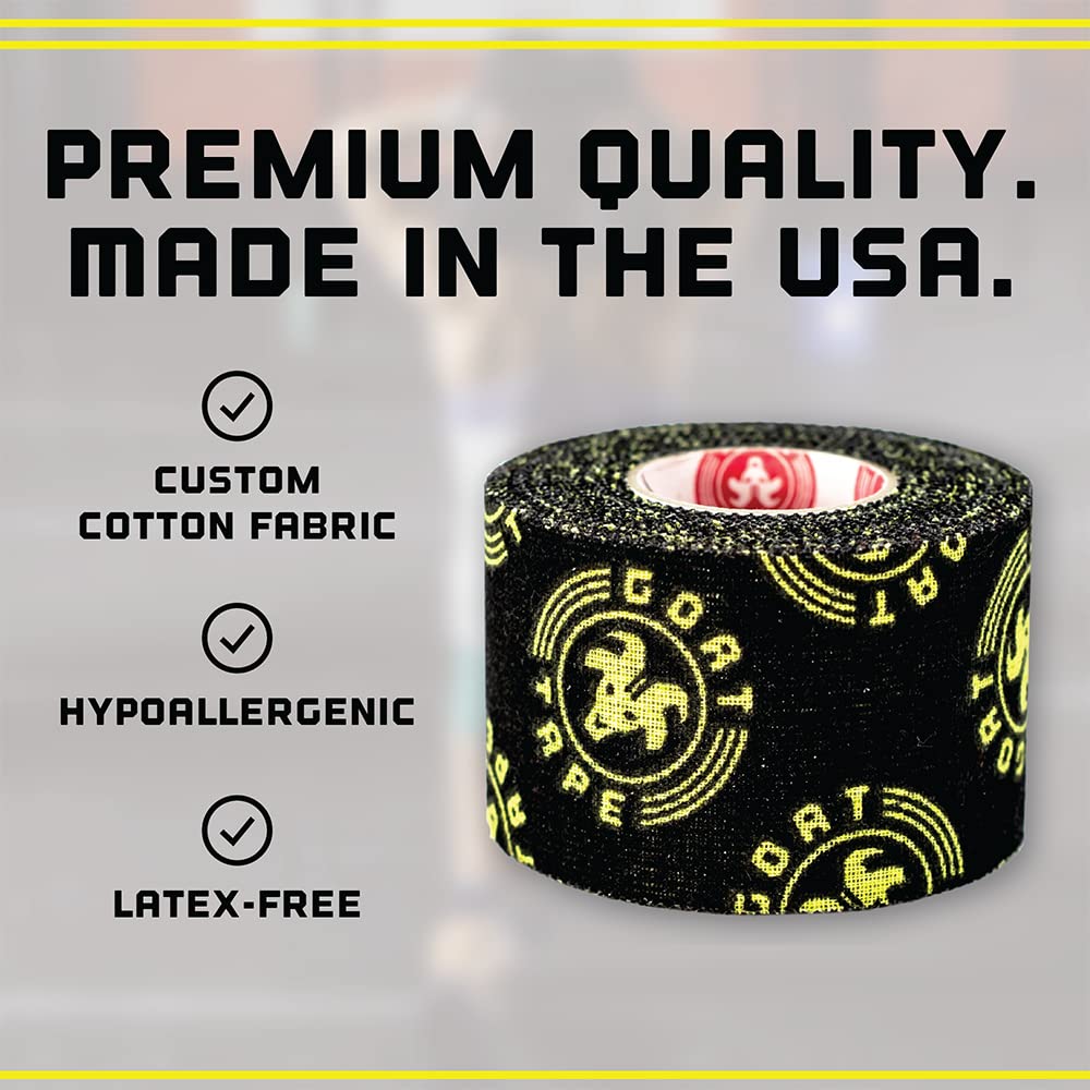 Scary Sticky Premium Athletic Tape, Ultra-Sticky Thumb, Finger & Wrist Tape for Weightlifting, Hook Grip & Cross Workout, Cotton, Latex-Free, 10 Yards, Black/Yellow, 2 Rolls