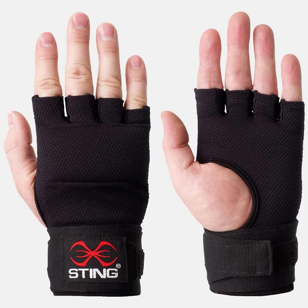 Sting Elasticized Boxing Hand Wrap Gloves - Quick-Dry MMA Training Gear | Large, Black