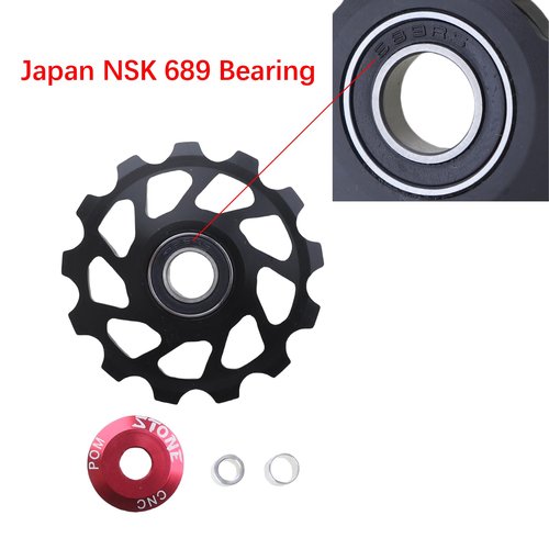 DJC Stone Bearing Pulley Wheel Gear Guide Roller 11t 13t 15t 17t MTB Road Bike Rear Derailleur for Shimano for Sram Over Sized Ordinary Tooth Pulley (Black Hollow, 13T)