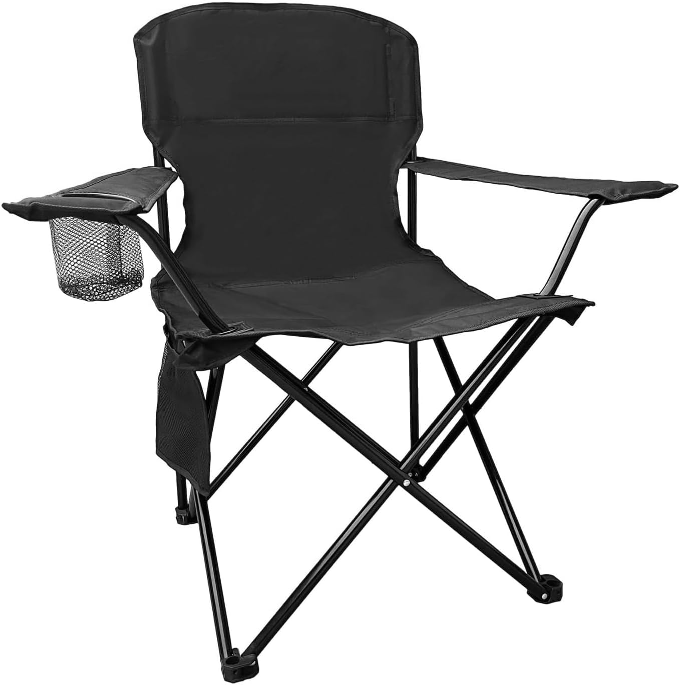 Skiennix Folding Camping Chair - Portable High Back Outdoor Chair with Cup Holder & Storage Bag - Supports 300lbs - Black