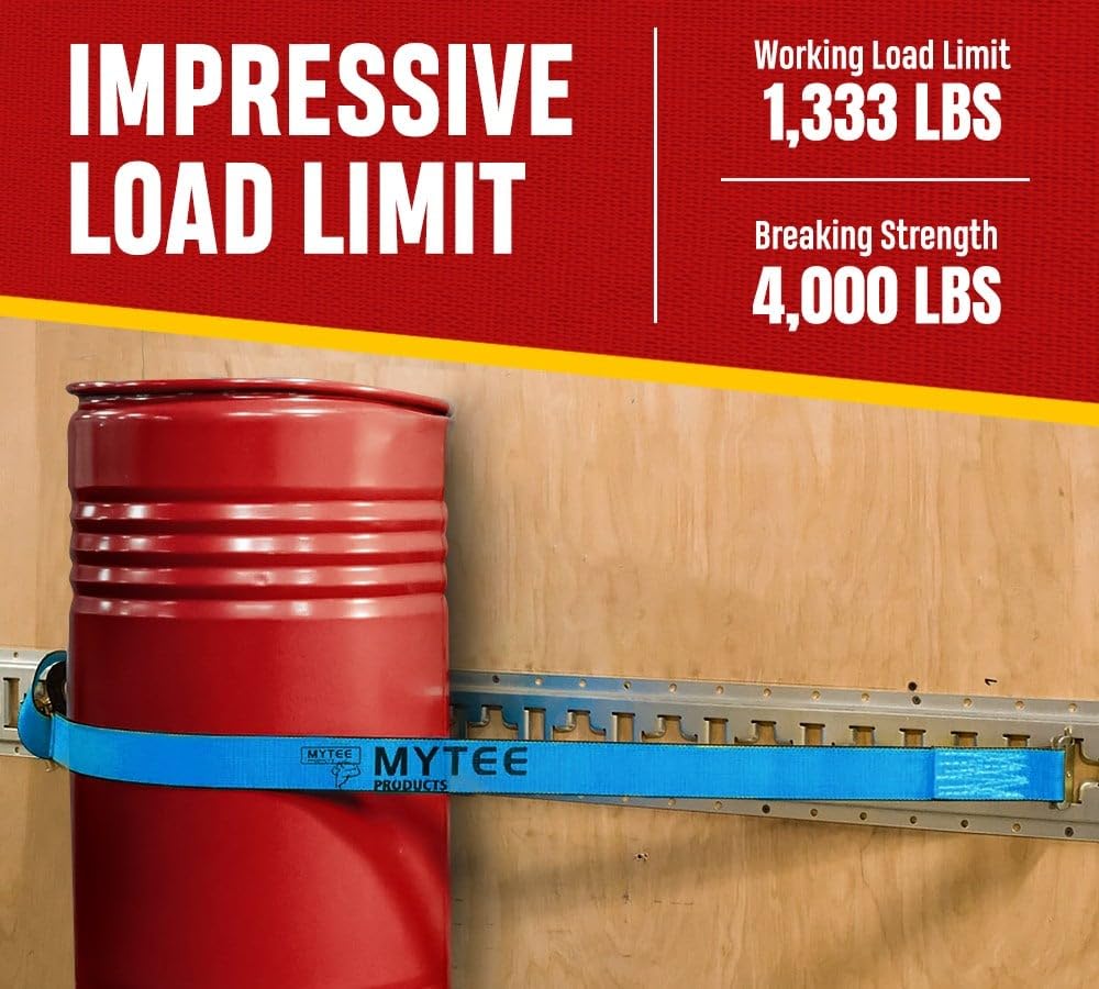 Mytee Products (10 Pack) 2'' x 20' E Track Straps w/Spring E-Fittings - Blue Ratchet Etrack Straps w/Heavy Duty 4000 lbs Breaking Strength for Enclosed Trailers, Trucks & Vans