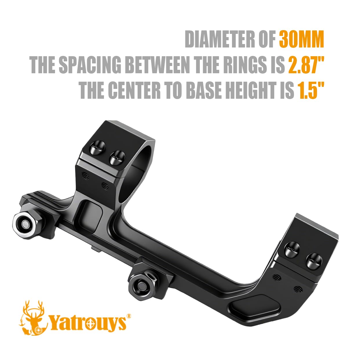 Yatrouys 30mm Cantilever Scope Mount, Offset Dual Ring One-Piece Lightweight 1.5 inch Center Height Scope Rings Mounts