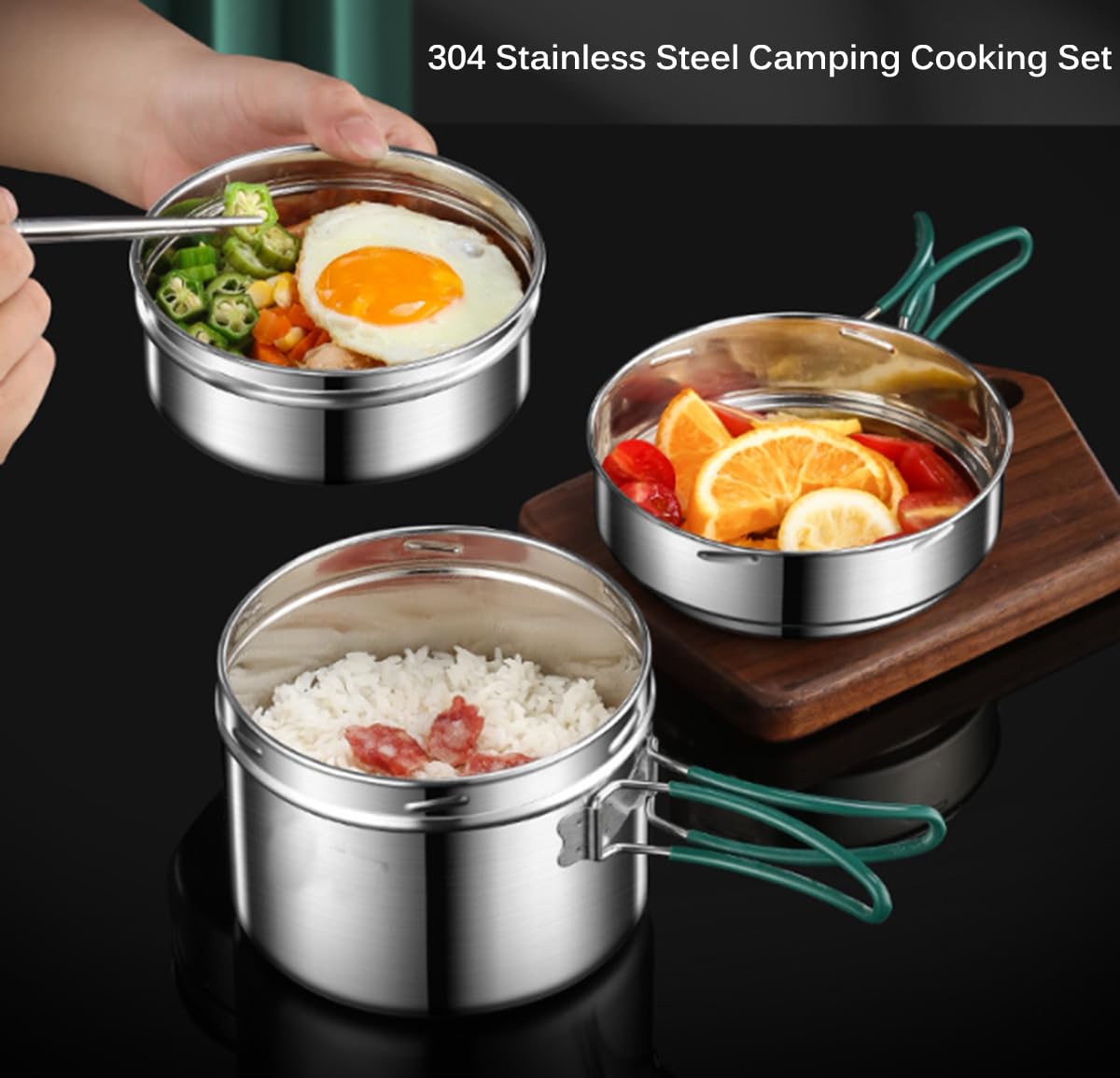 Camping Cookware Mess Kit, Stainless Steel Camping Cooking Set, Backpacking Cooking Set Backpacking Gear with Mini Stove for Camping,Backpacking,Picnic, Hiking