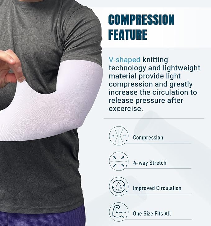 Cooling Arm Sleeves - Sun Protection & Tattoo Cover Up - 2 Pairs Crisp White