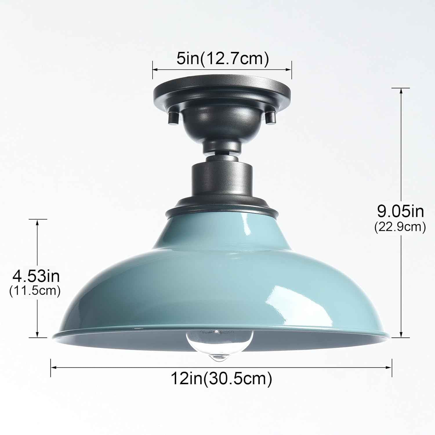 12-Inch Farmhouse Semi Flush Mount Ceiling Light - Black Industrial Barn Fixture for Bedroom, Kitchen, Foyer