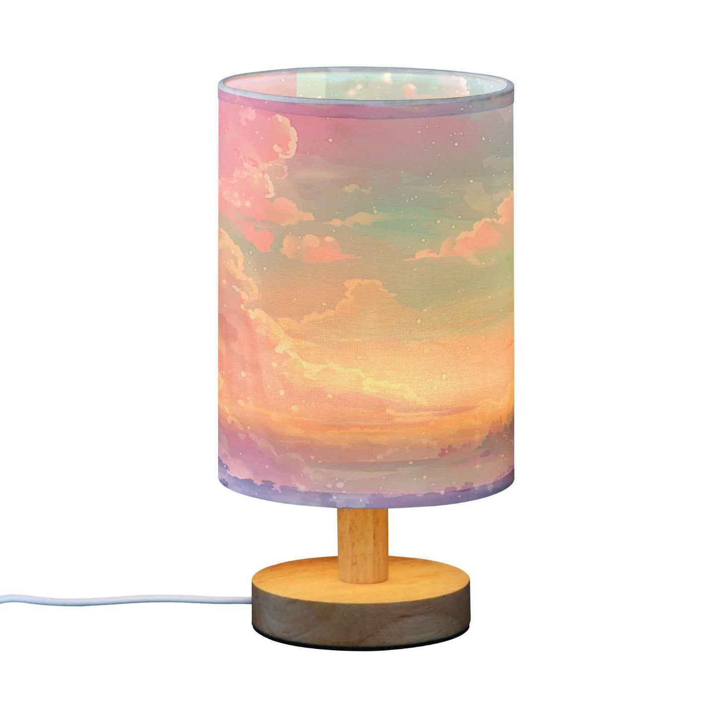 BOENLE Bedside Lamp Princess Castle Pink Sky Table Lamp for Bedroom LED Nightstand Lamp Shade USB Ports Wood Base for Living Room Dorm Office