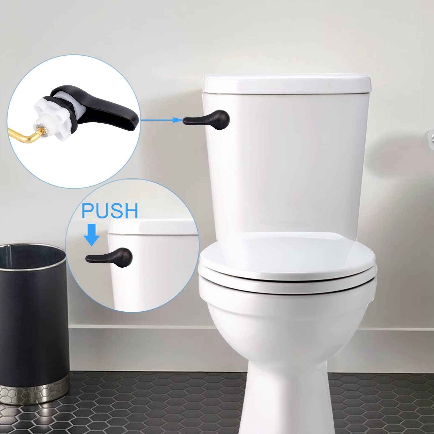 iFealClear 2 Pack Toilet Handle Replacement Kit, Universal Front Mount Tank Flush Lever Replacement, Solid Brass Trip Lever Fits Most Toilets, Oil Rubbed Bronze