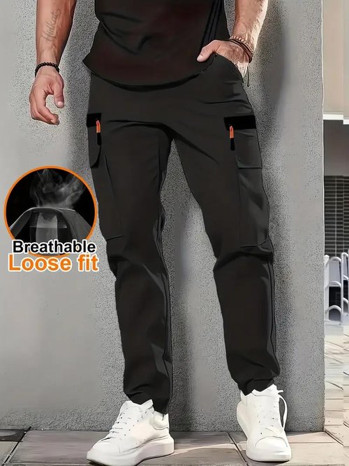 XYXYING Men's Lightweight Hiking Cargo Pants Outdoor Quick Dry Casual Travel Sweatpants Joggers Elastic Waist Multiple Pockets Black