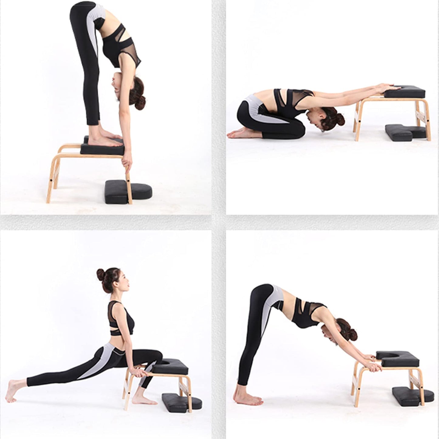 C-CHAIN Balanced Yoga Headstand Bench - Ideal for Workout, Fitness and Gym, for Both Beginner and Experience Yogis - Wood and PU Pads - Relieve Fatigue and Build Up Body (Black)