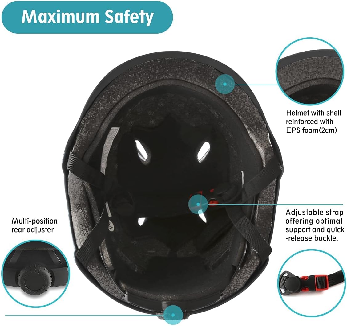 Skiennix Skateboard Helmet Set - Adjustable Protective Gear with Knee, Elbow Pads & Wrist Guards for Teens