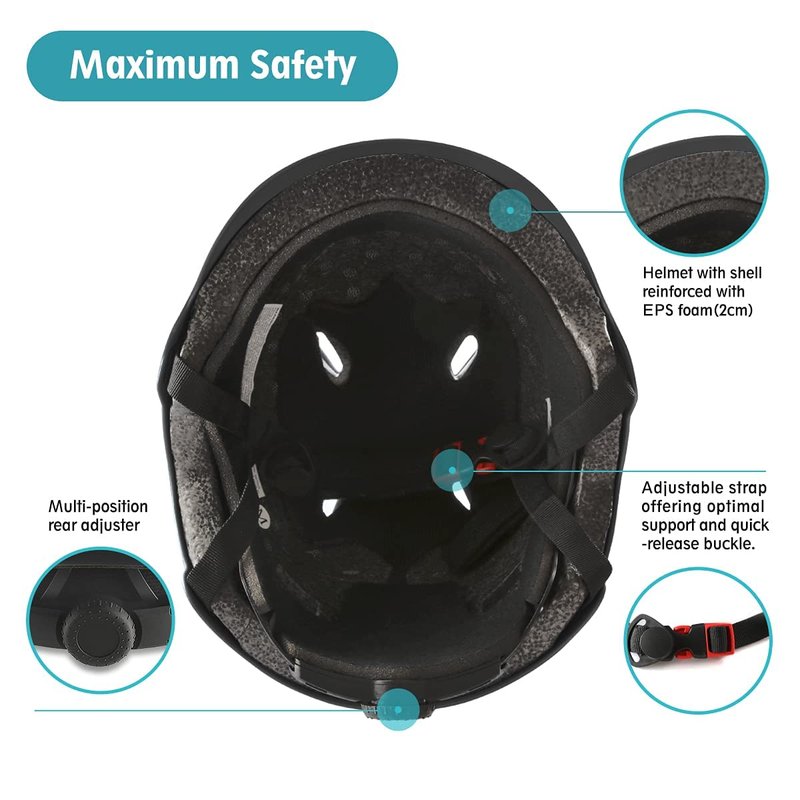 Skateboard Bike Helmet for Adults Adjustable Knee Elbow Pads Wrist Guards Protective Gear Helmets Set Teens for Bicycle Cycling Skate Scooter Bicycle Helmet