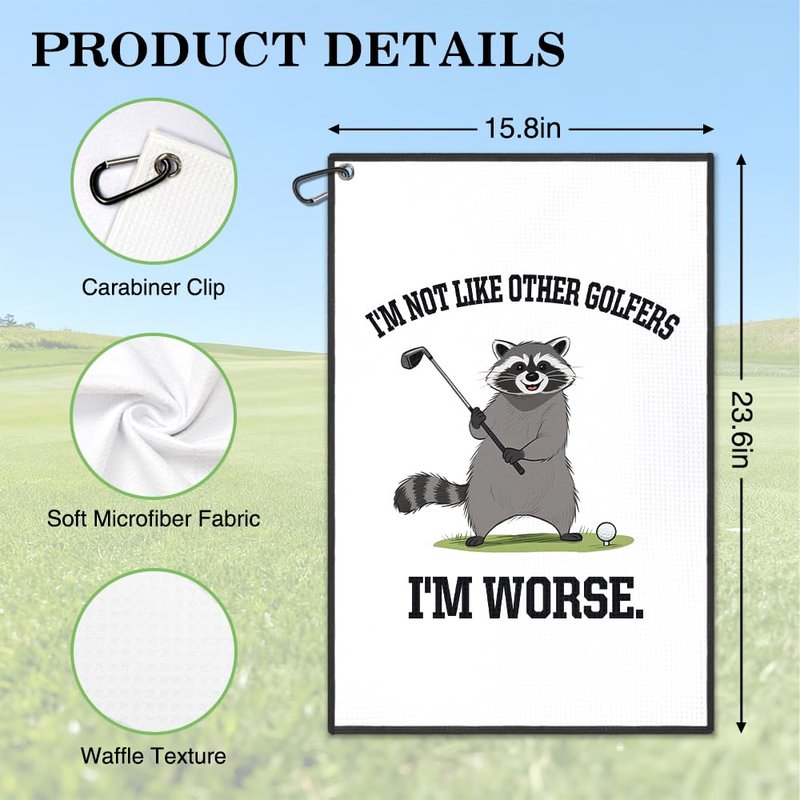Juoqg I'm Not Like Other Golfers I'm Worse Golf Towel, Funny Racoon Golf Bag Towel with Clip, Golfing Accessories for Men Women, Birthday Gifts for Golfer Racoon Lover, Golfing Gifts for Pet Owner