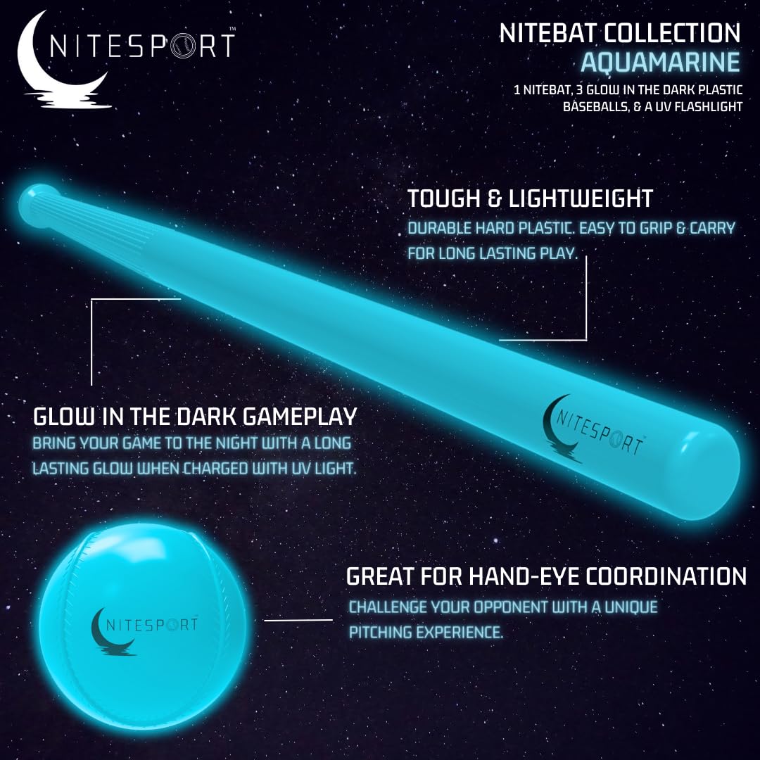 NiteSport Glow in The Dark Plastic Baseball Bat Set w/UV Light