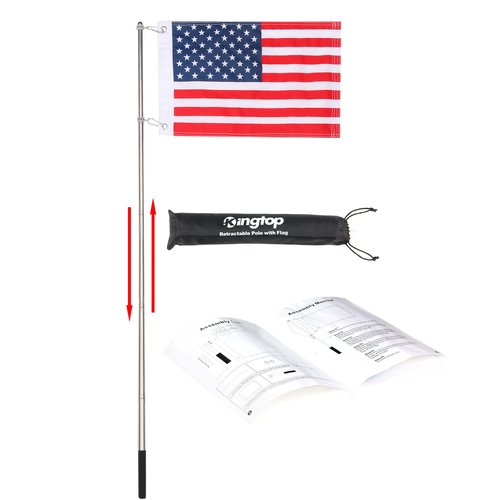 KINGTOP Telescopic Flagpole with American Flag - 12x18 USA Flag for Golf Carts, Boats, Biking | Includes Storage Bag, Durable 48" Stainless Steel Pole and Flag, Meets Safety Laws