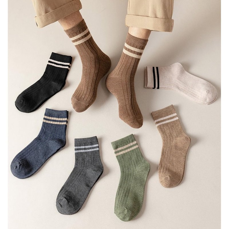 MeganJDesigns Men's Cotton Socks 5 Pack, Ankle Socks, Brown + Khaki + Blue + Gray + Black, 6-11