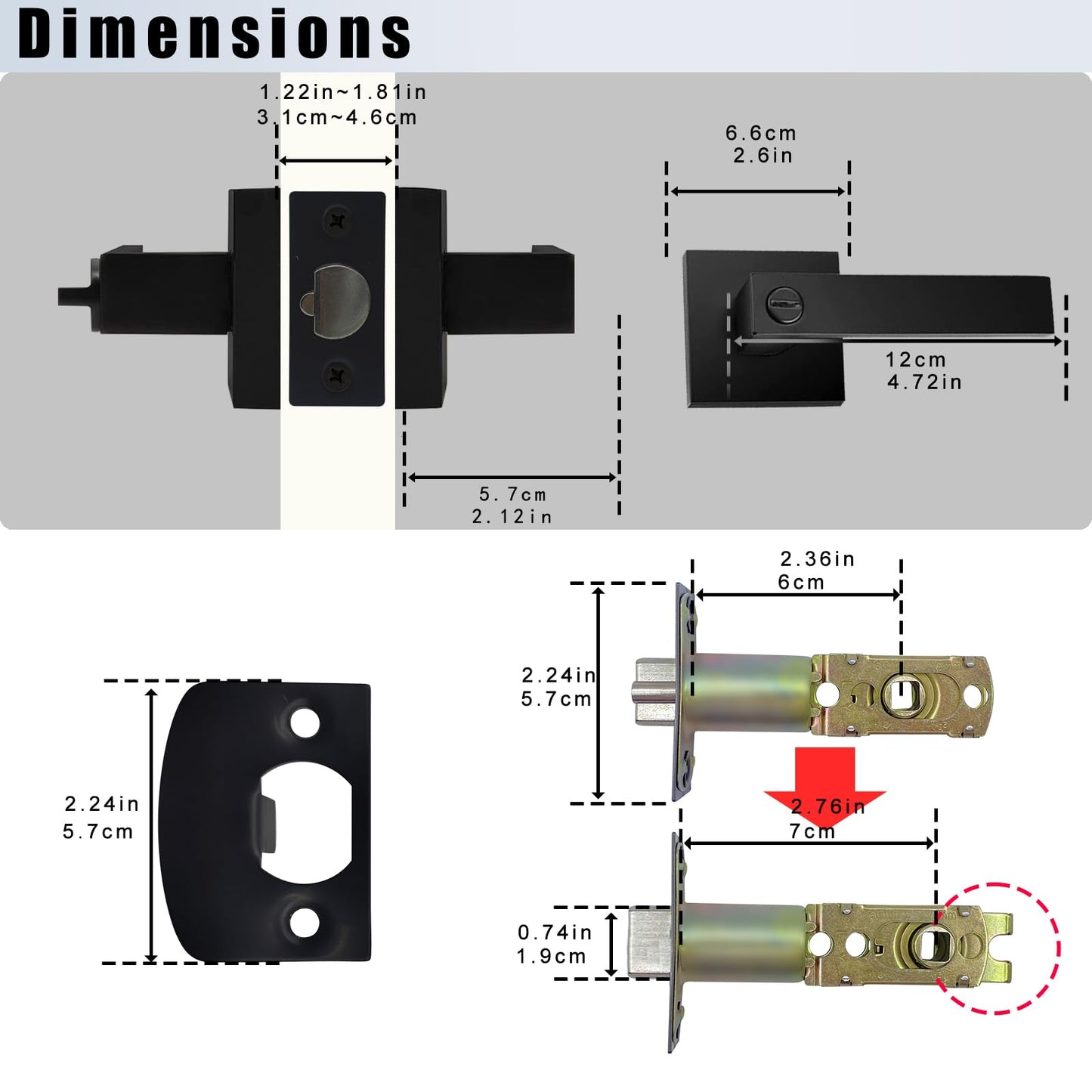 DSJJBLL 5 Pack Matte Black Door Handle Heavy Duty, Different Keys Entry Door Lever, Door Knobs with Lock and Key, Square Door Lever for Bedroom, Bathroom and Front Door