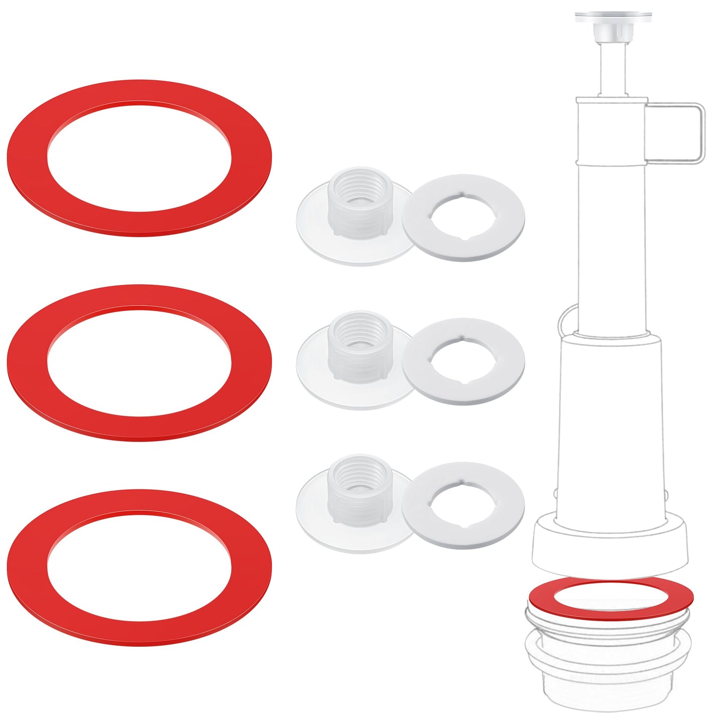 Dreyoo Flush Valve Replacement Parts, 3 Pcs Stop Cap Replacement and 3 Pcs Flush Valve Seal Replacement, Toilet Tank Parts Compatible with Mansfield 210 and 211 Flush Valves