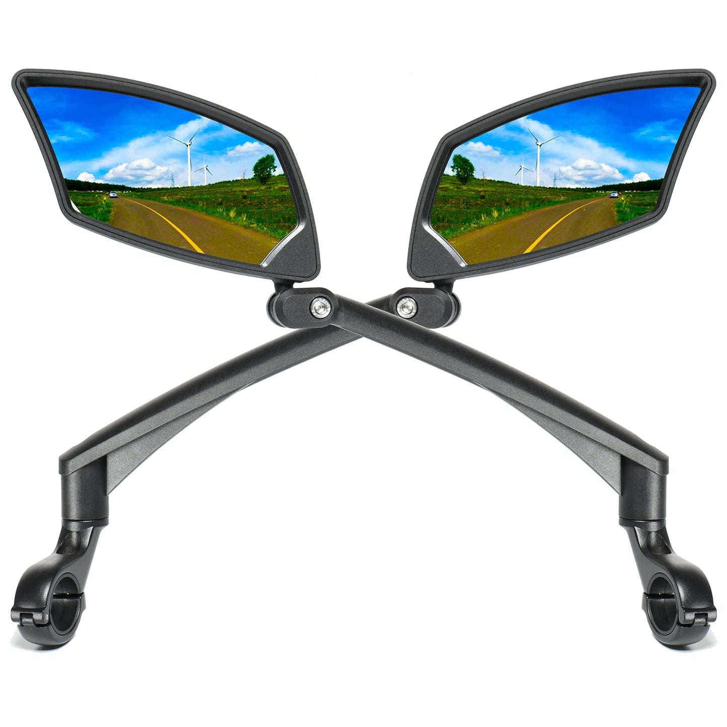 BriskMore Handlebar Bike Mirror - Crystal Clear HD Glass, 360° Adjustable&Foldable Mirror for Safe Riding, Wide Angle Rearview for E-Bikes, Mountain Bikes & Scooters,Bicycle Mirrors,1 PAIR