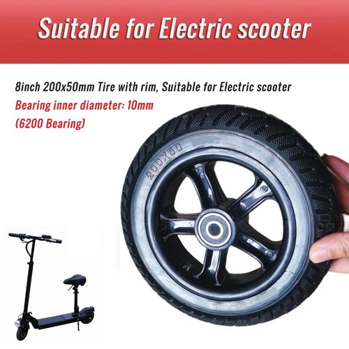 200x50mm Solid Tire Wheel, CATAZER Rubber 8 Inch Electric Scooter Tires Durable Explosion-proof Tyre Suitable 10mm Bearing (6200) E-Bike Scooter Replacement Wheels