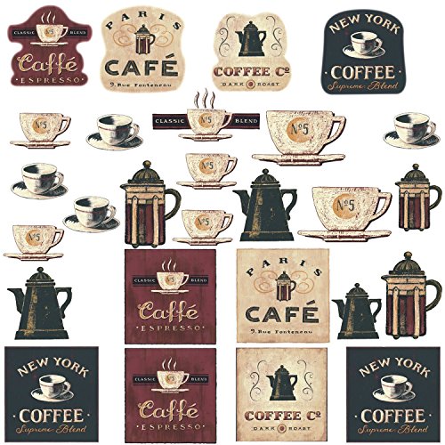 RoomMates RMK1254SCS Coffee House Peel and Stick Wall Decals 10 inch x 18 inch