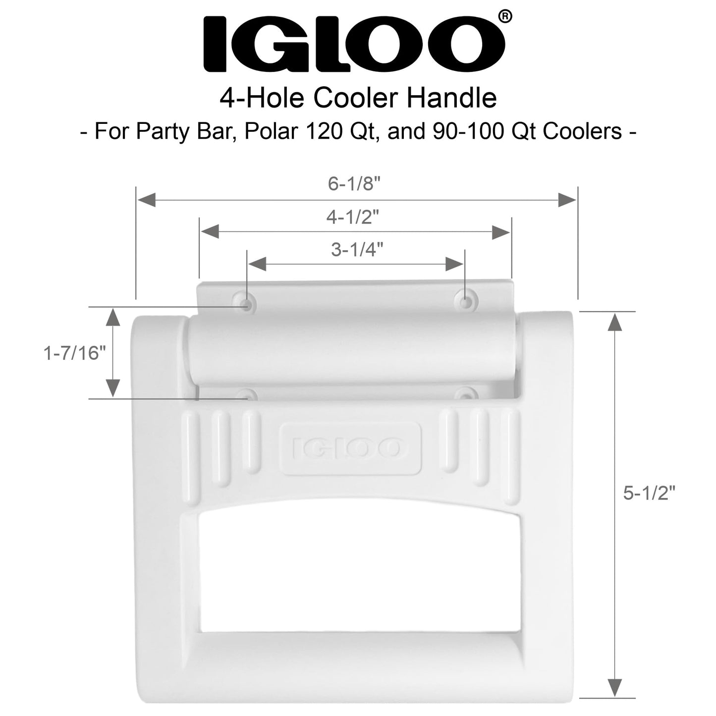 Igloo Rugged 4-Hole Cooler Handle & Bracket - Made in The USA - for Party Bar, Polar 120 Qt, and 90-100 Qt Sized Ice Chests (White)