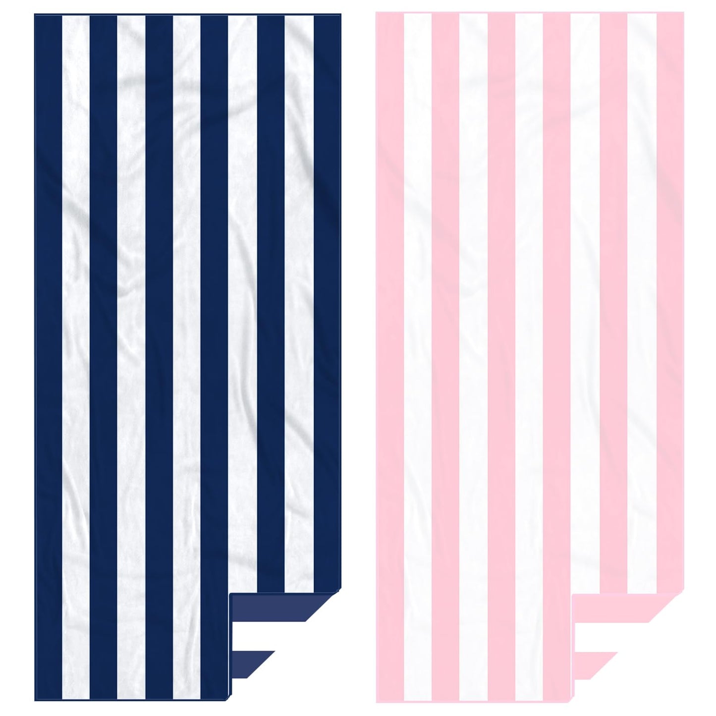 Eunzel 2 Pack Microfiber Beach Towel, Quick Dry Travel Towel Large Sand Free Towel for Beach, Camping, Swim Pool, Gym, Sports& Yoga 71"x32", Stripe Navy & Pink