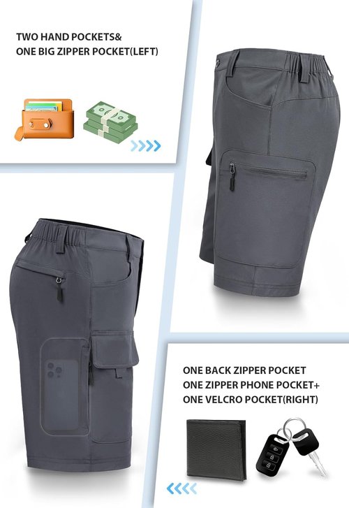 Hiauspor Men's Hiking Cargo Shorts - Quick Dry, Lightweight & Waterproof | 9"/10" with 6 Pockets