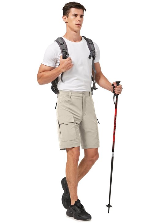 Hiauspor Men's Hiking Cargo Shorts 9"/10" Quick Dry Lightweight Waterproof for Golf Tactical Fishing Casual with 6 Pockets (Beige, 36)