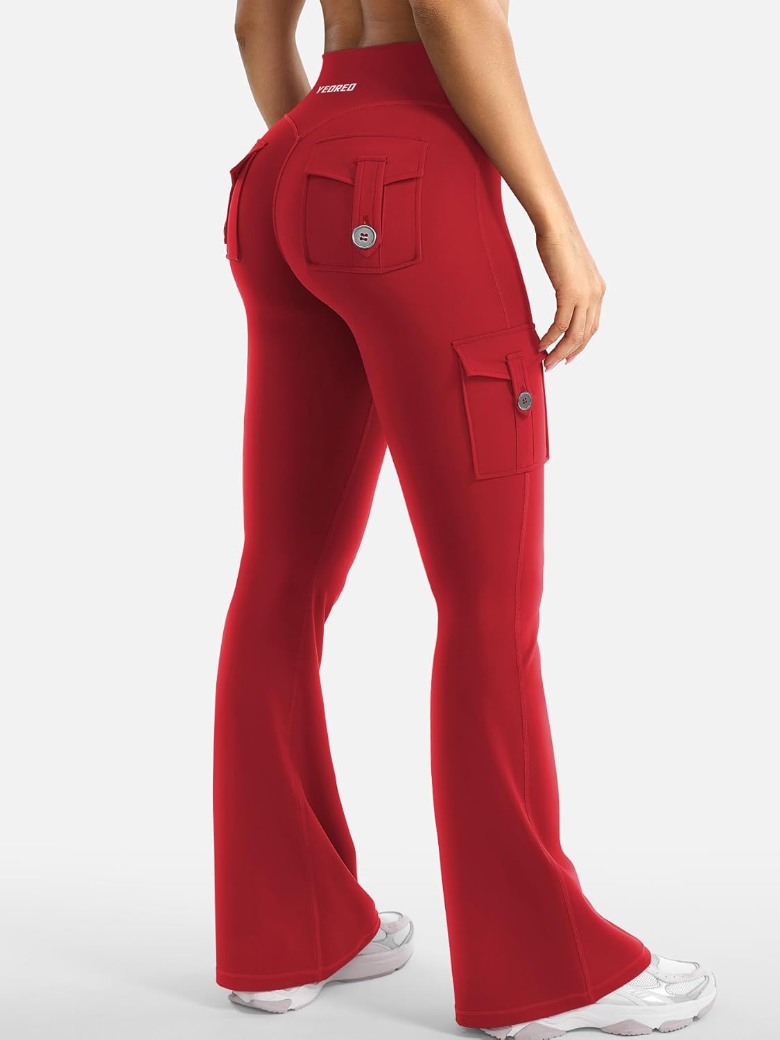 YEOREO CoreFlex Women's High-Waisted Flare Leggings - Hidden Pockets & No Front Seam, Cargo Style