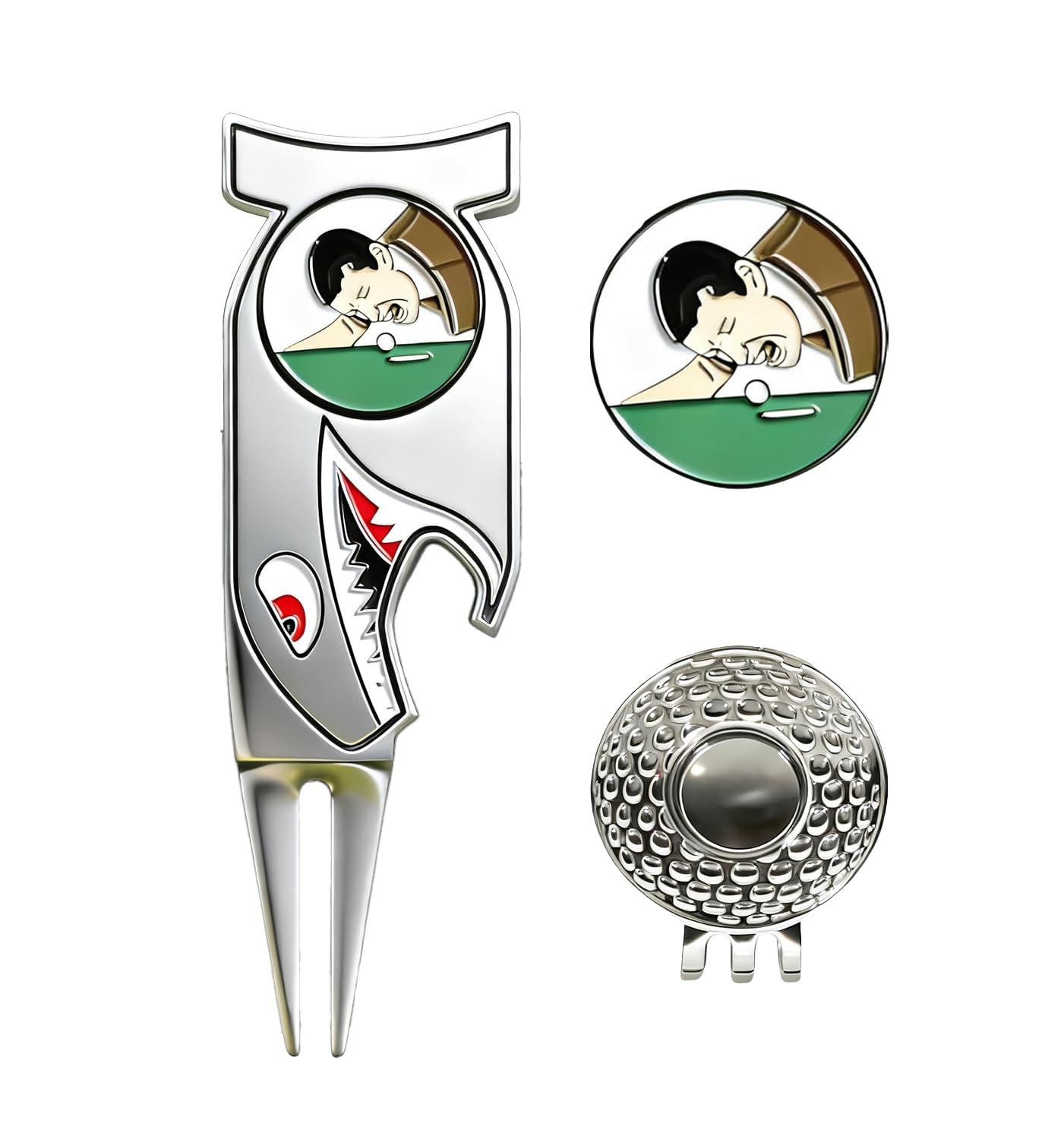 WIGERLON Divot Repair Tool with Ball Marker（1pcs Divot Tool,1 pcs Golf Hat Clip,1pcs Magnetic Ball Marker