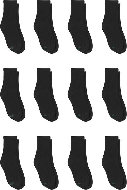 Hanes Boys Socks - Moisture-Wicking Crew, Ankle & No Show Stretch-Cotton | 12 & 14 Packs, Black & White