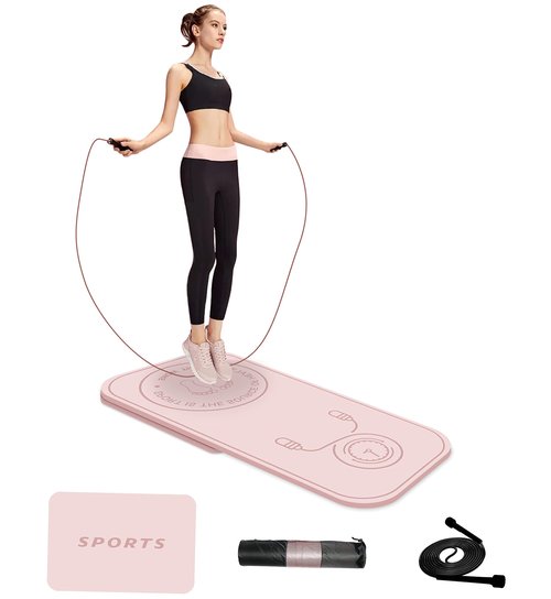 LERYG Jump Rope Mat - Shockproof Exercise Skipping Pad, All-Purpose Extra Thick High Density Anti-Tear Yoga Mat, Balance Pad Non Slip for Indoor and Outdoor (Pink)