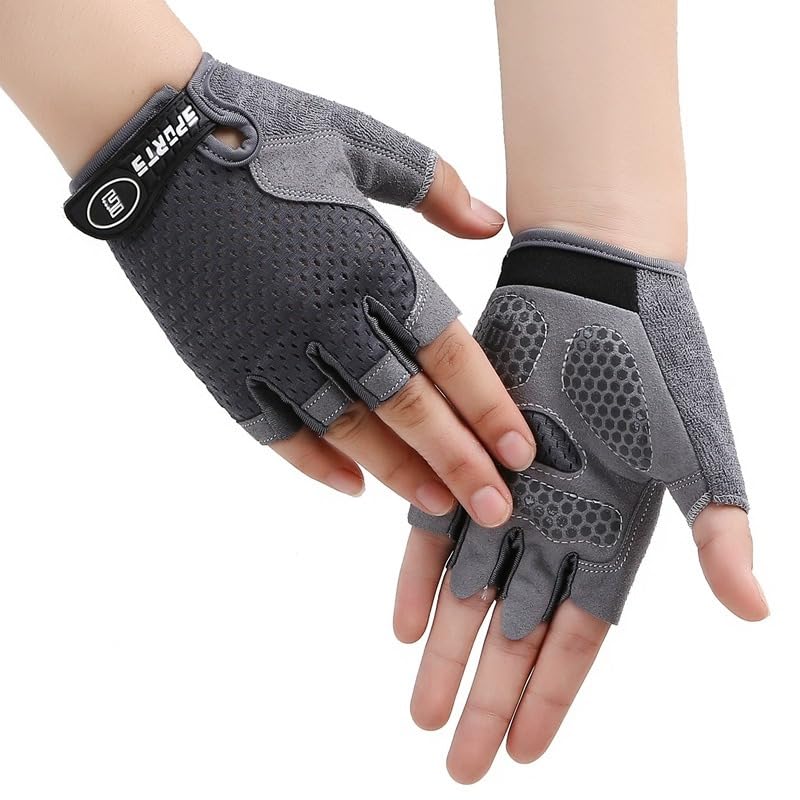 Kids Cycling Gloves - Breathable Half Finger Bike Gloves - Grey, Medium