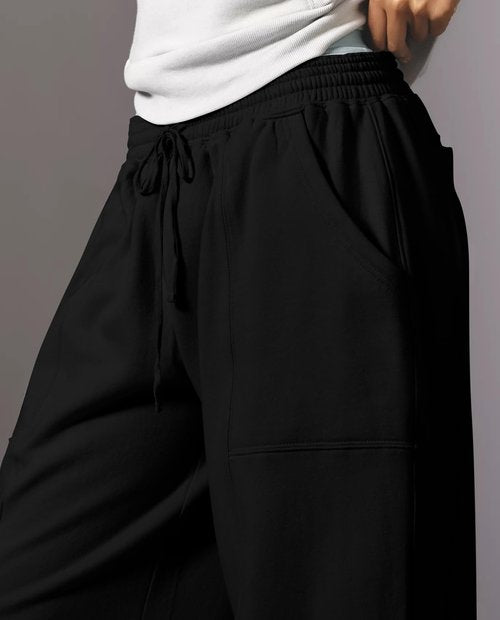 Anoumcy Barrel Sweatpants Women Casual Drawstring Joggers 2026 Fall Winter Comfy Cotton Barrel Pants Trousers with Pockets Black M