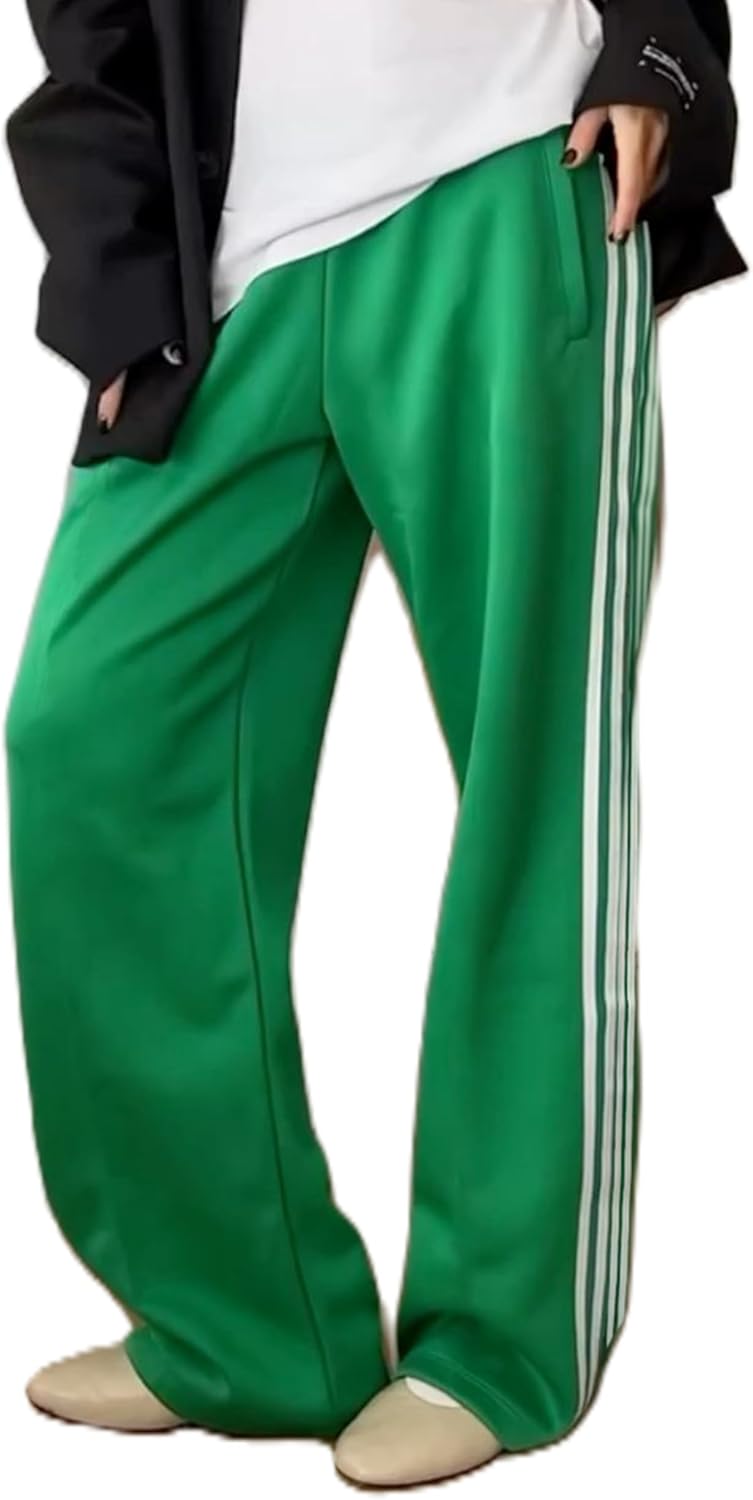 UAURORAO Y2K Track Pants - Baggy Striped Joggers with Elastic Waist & Pockets | Color Block Design