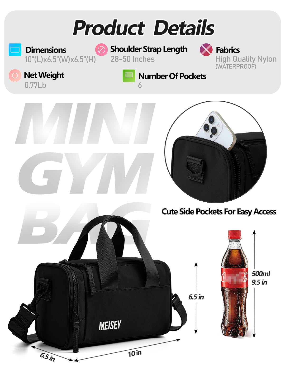 Small Gym Bag Bag With Wet Compartment And Coin Purse Duffel Bags Dance Yoga Workout Bag,Mini Gym Bag For Women (Small Gym Bag - Black)